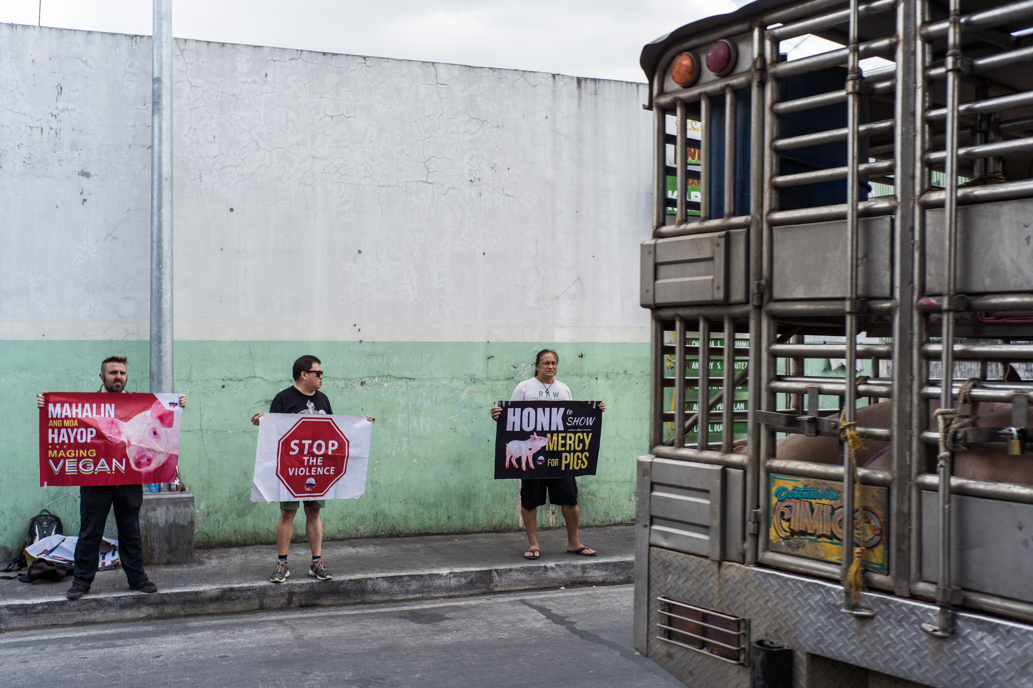 GO VEGAN. These vegan volunteers would stand for hours under the sun to encourage people to go vegan.